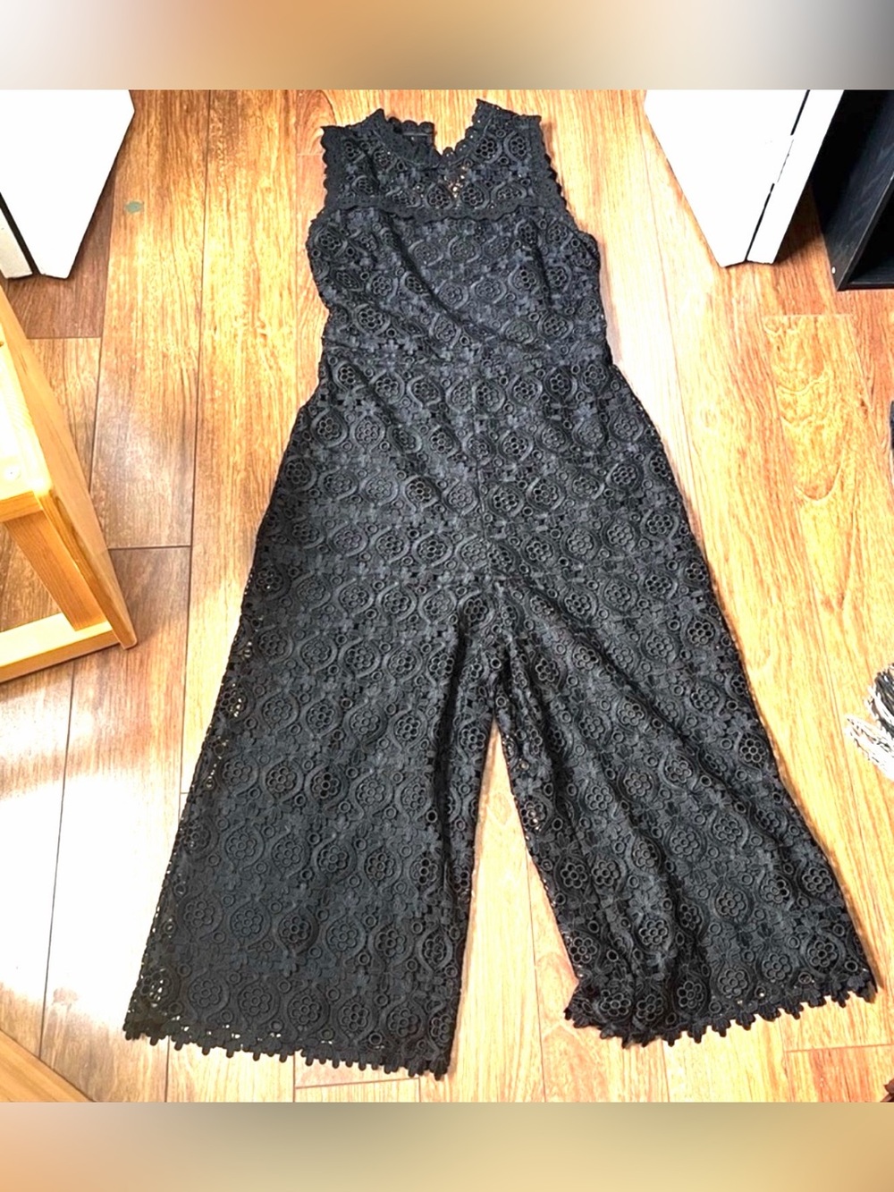 Kate Spade Black Scallop Lace Trim Jumpsuit Size 8